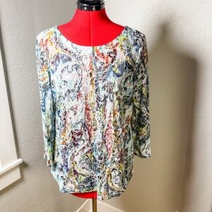 Tianello Artsy Boho Paisley Print Garment Dyed Top USA Made Size L